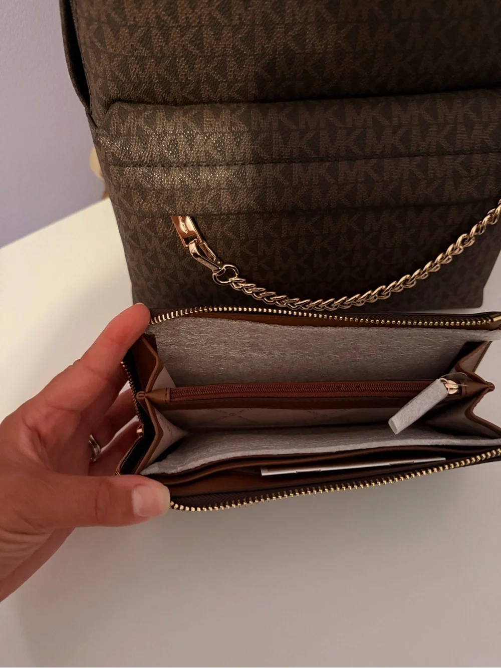 Michael Kors Brown Monogram Backpack with Wallet